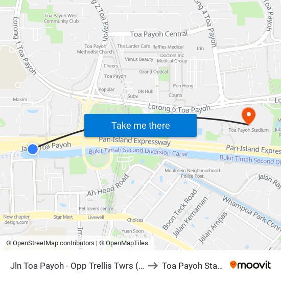 Jln Toa Payoh - Opp Trellis Twrs (52079) to Toa Payoh Stadium map