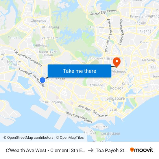 C'Wealth Ave West - Clementi Stn Exit A (17171) to Toa Payoh Stadium map