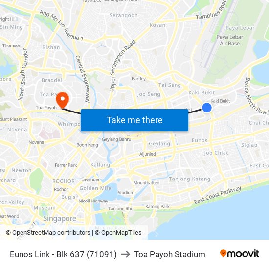 Eunos Link - Blk 637 (71091) to Toa Payoh Stadium map