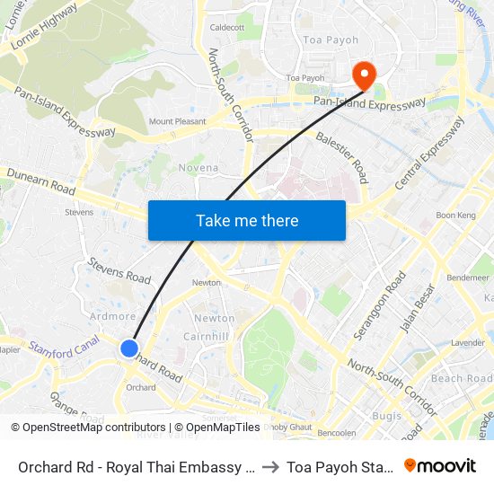 Orchard Rd - Royal Thai Embassy (09179) to Toa Payoh Stadium map