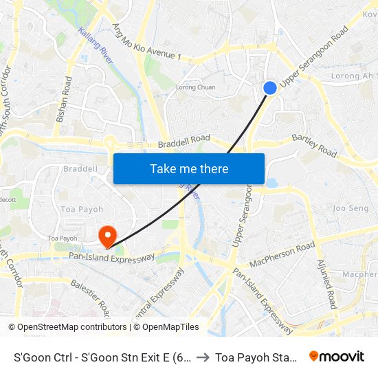 S'Goon Ctrl - S'Goon Stn Exit E (66351) to Toa Payoh Stadium map