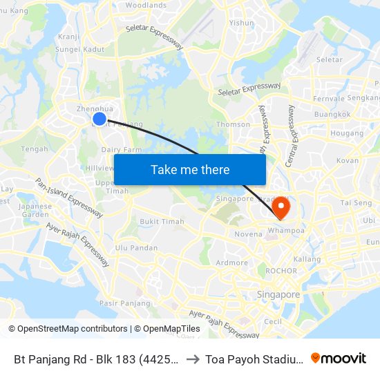 Bt Panjang Rd - Blk 183 (44259) to Toa Payoh Stadium map