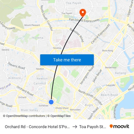 Orchard Rd - Concorde Hotel S'Pore (08138) to Toa Payoh Stadium map