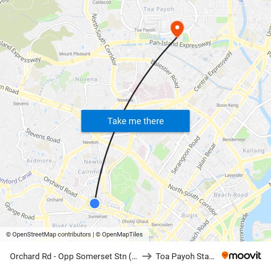 Orchard Rd - Opp Somerset Stn (09038) to Toa Payoh Stadium map