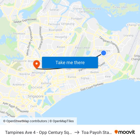 Tampines Ave 4 - Opp Century Sq (76139) to Toa Payoh Stadium map