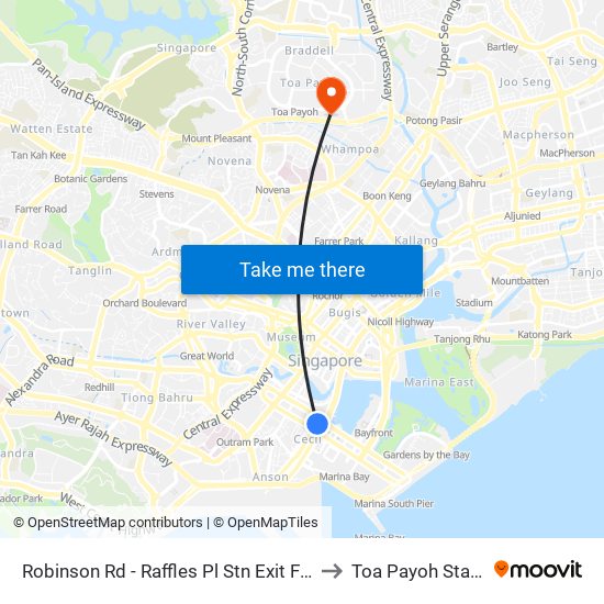 Robinson Rd - Raffles Pl Stn Exit F (03031) to Toa Payoh Stadium map
