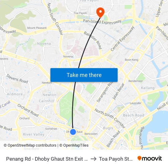 Penang Rd - Dhoby Ghaut Stn Exit B (08031) to Toa Payoh Stadium map