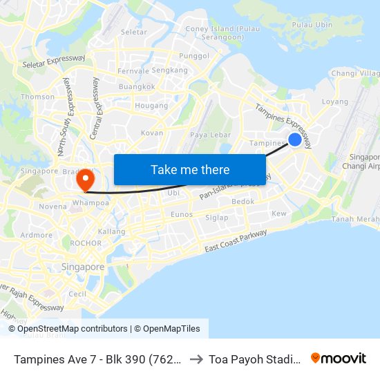 Tampines Ave 7 - Blk 390 (76239) to Toa Payoh Stadium map