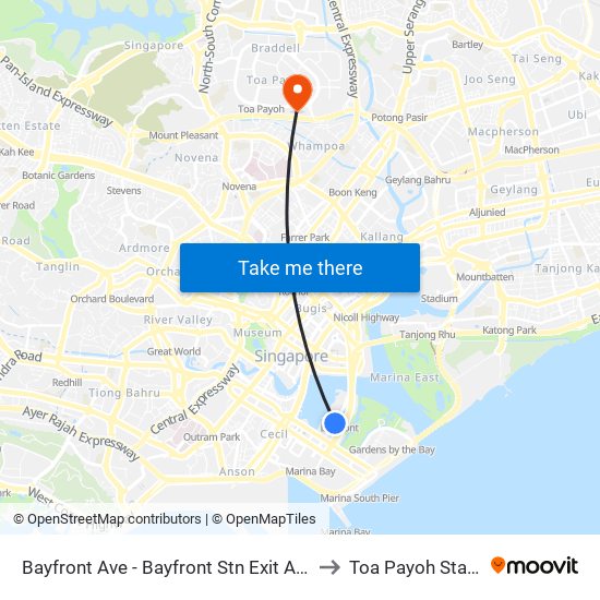 Bayfront Ave - Bayfront Stn Exit A (03519) to Toa Payoh Stadium map