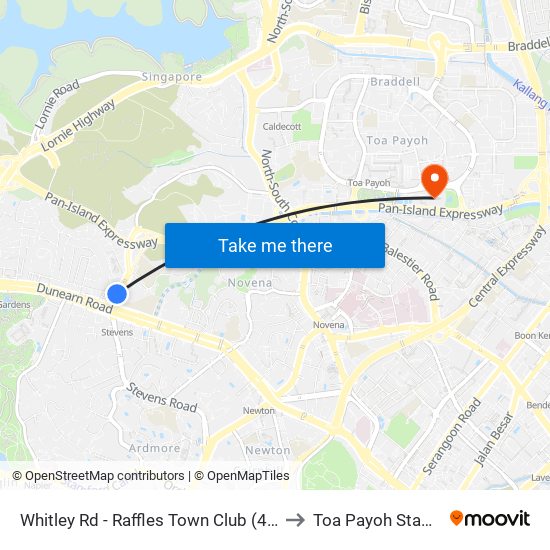 Whitley Rd - Raffles Town Club (40231) to Toa Payoh Stadium map