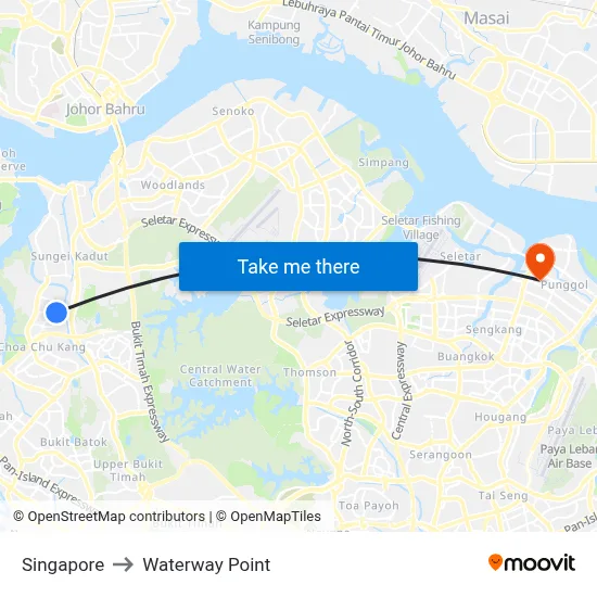 Singapore to Waterway Point map