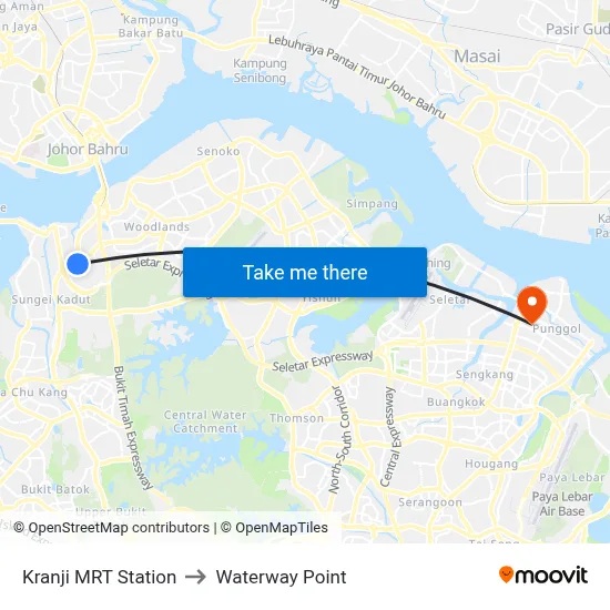 Kranji MRT Station to Waterway Point map