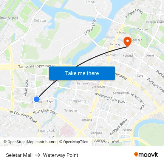 Seletar Mall to Waterway Point map