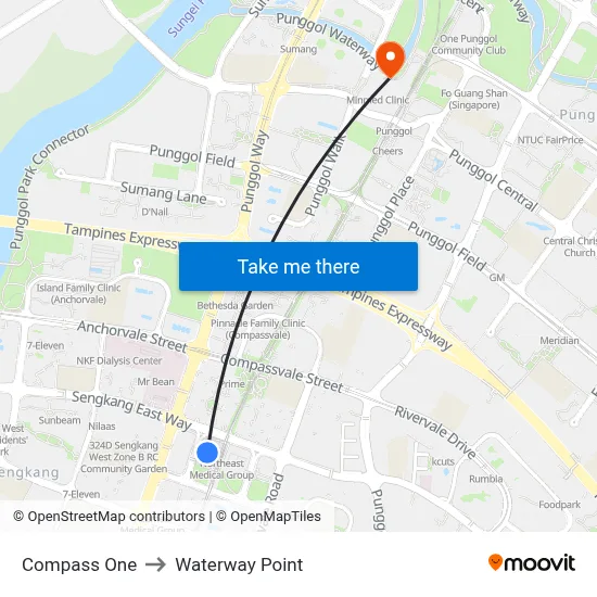 Compass One to Waterway Point map