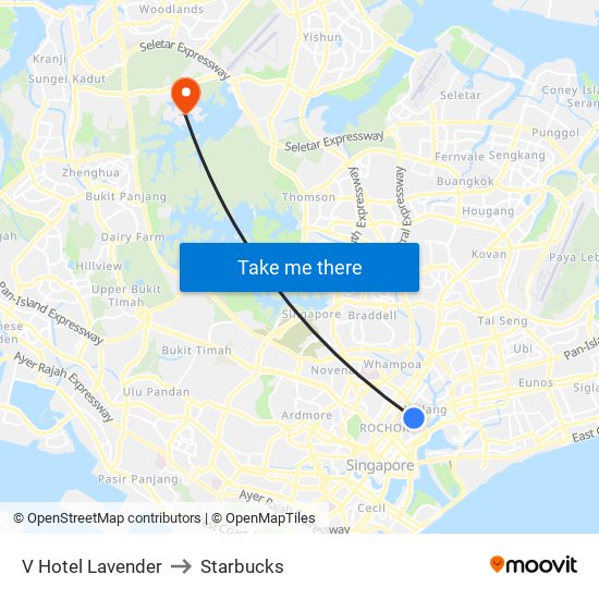 V Hotel Lavender to Starbucks map