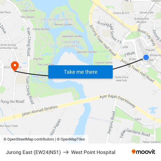 Jurong East (EW24|NS1) to West Point Hospital map