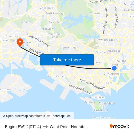 Bugis (EW12|DT14) to West Point Hospital map