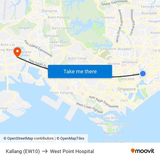 Kallang (EW10) to West Point Hospital map