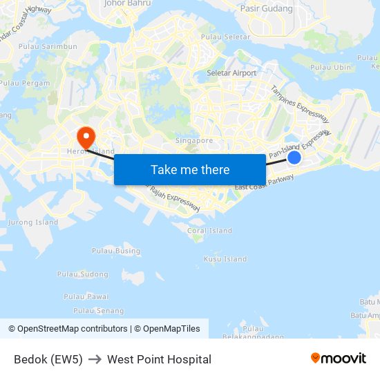 Bedok (EW5) to West Point Hospital map