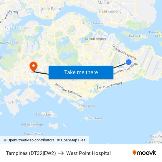 Tampines (DT32|EW2) to West Point Hospital map