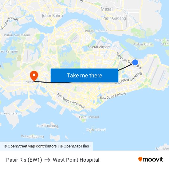 Pasir Ris (EW1) to West Point Hospital map