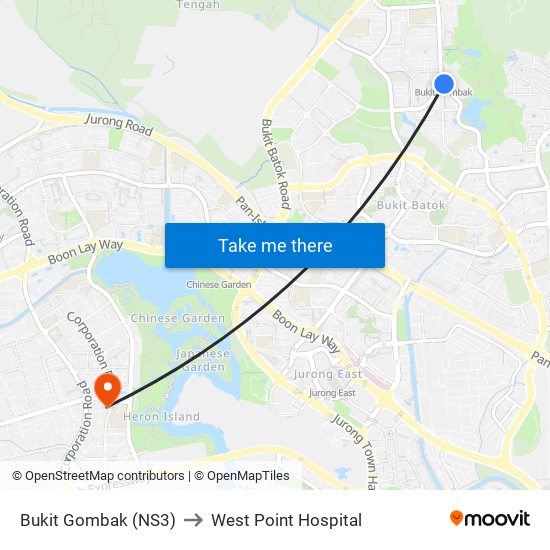 Bukit Gombak (NS3) to West Point Hospital map