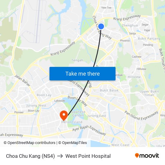 Choa Chu Kang (NS4) to West Point Hospital map