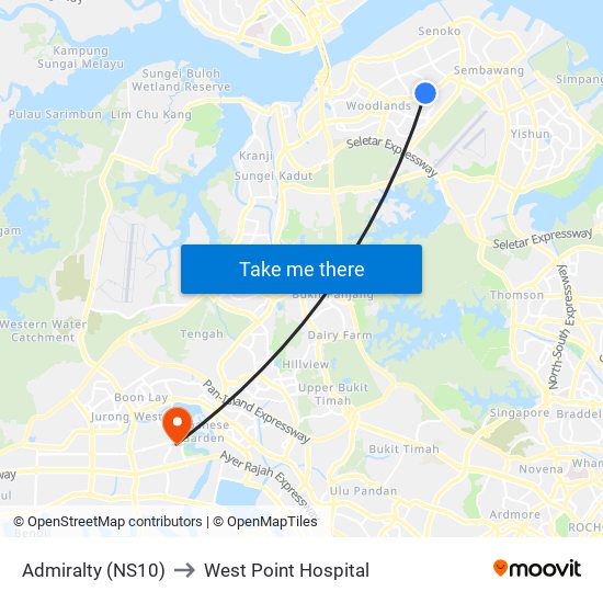 Admiralty (NS10) to West Point Hospital map