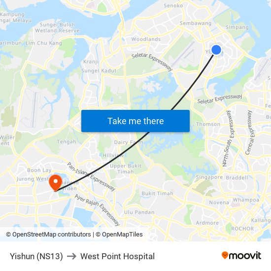 Yishun (NS13) to West Point Hospital map