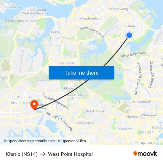 Khatib (NS14) to West Point Hospital map