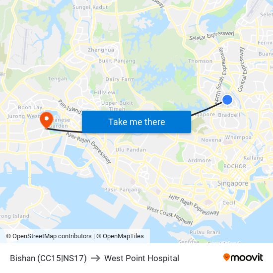 Bishan (CC15|NS17) to West Point Hospital map