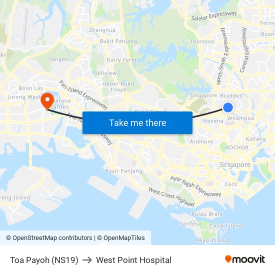 Toa Payoh (NS19) to West Point Hospital map