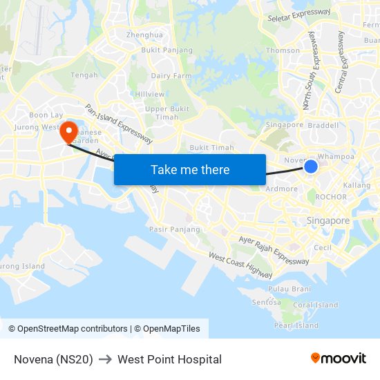 Novena (NS20) to West Point Hospital map