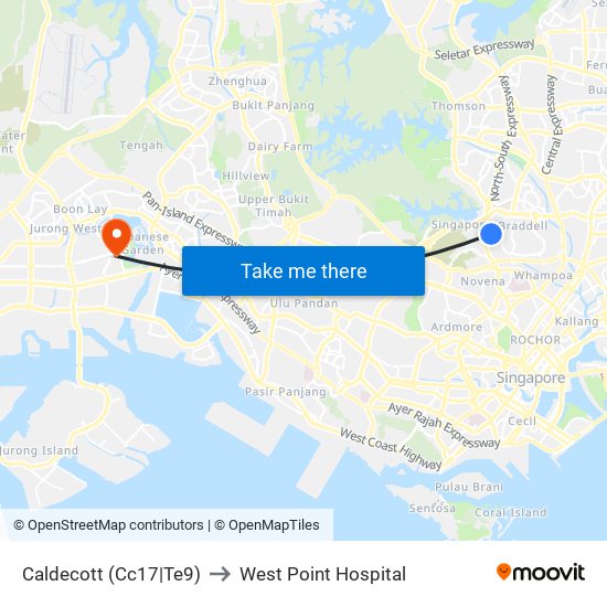 Caldecott (Cc17|Te9) to West Point Hospital map