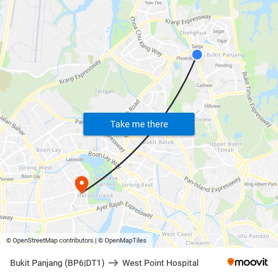 Bukit Panjang (BP6|DT1) to West Point Hospital map