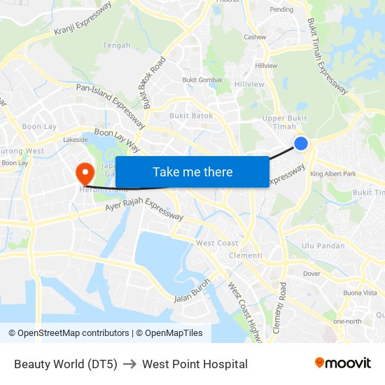 Beauty World (DT5) to West Point Hospital map