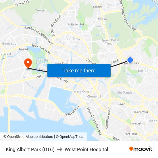 King Albert Park (DT6) to West Point Hospital map