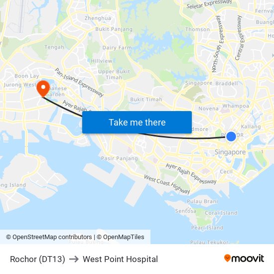 Rochor (DT13) to West Point Hospital map