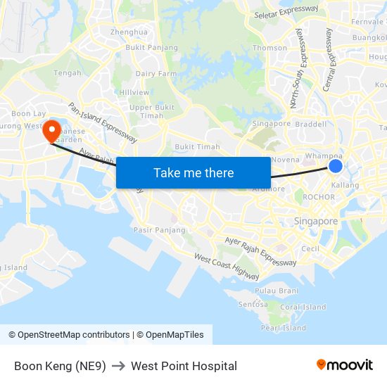 Boon Keng (NE9) to West Point Hospital map