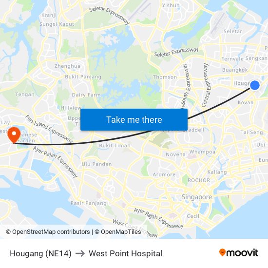 Hougang (NE14) to West Point Hospital map