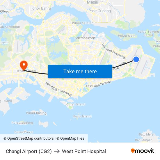 Changi Airport (CG2) to West Point Hospital map