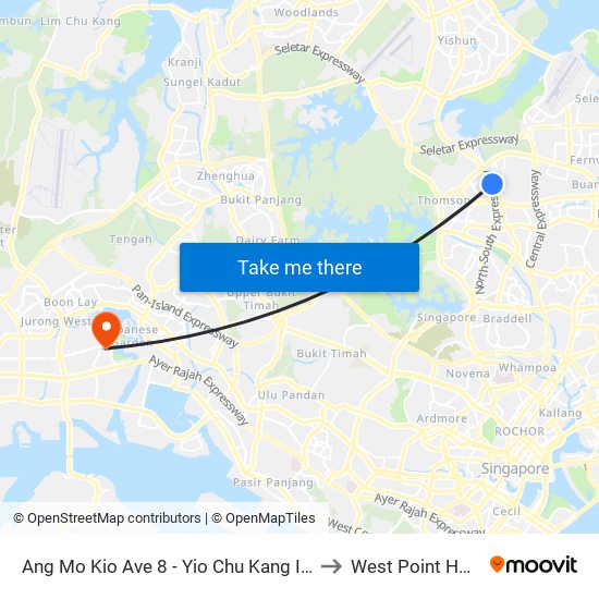 Ang Mo Kio Ave 8 - Yio Chu Kang Int (55509) to West Point Hospital map