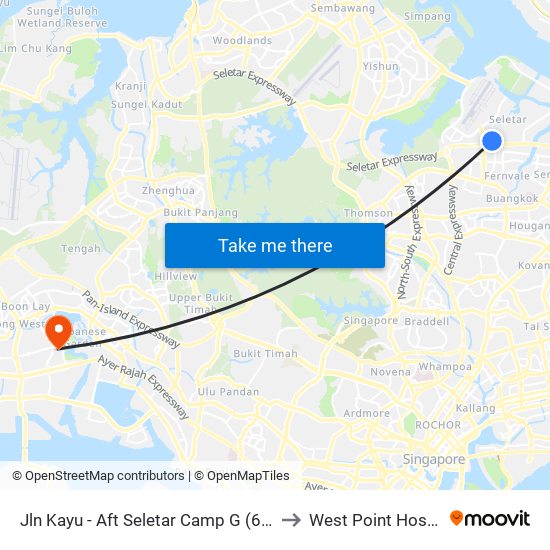 Jln Kayu - Aft Seletar Camp G (68119) to West Point Hospital map