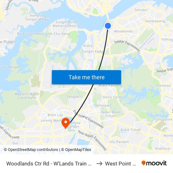 Woodlands Ctr Rd - W'Lands Train Checkpt (46069) to West Point Hospital map