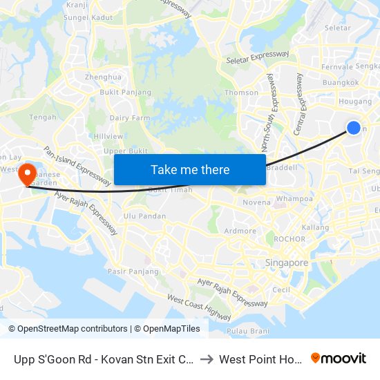 Upp S'Goon Rd - Kovan Stn Exit C (63039) to West Point Hospital map