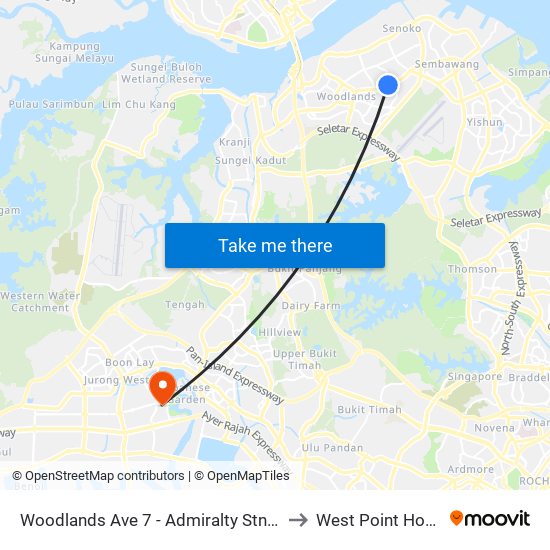 Woodlands Ave 7 - Admiralty Stn (46779) to West Point Hospital map