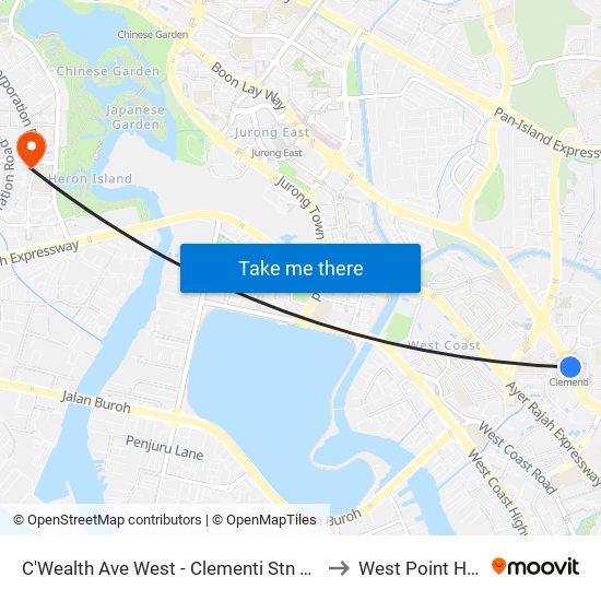 C'Wealth Ave West - Clementi Stn Exit B (17179) to West Point Hospital map