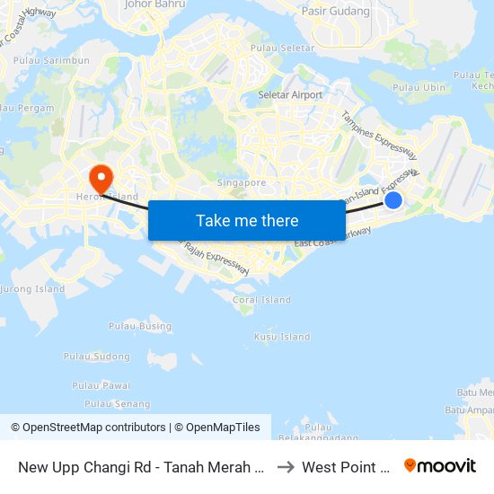 New Upp Changi Rd - Tanah Merah Stn Exit B (85091) to West Point Hospital map