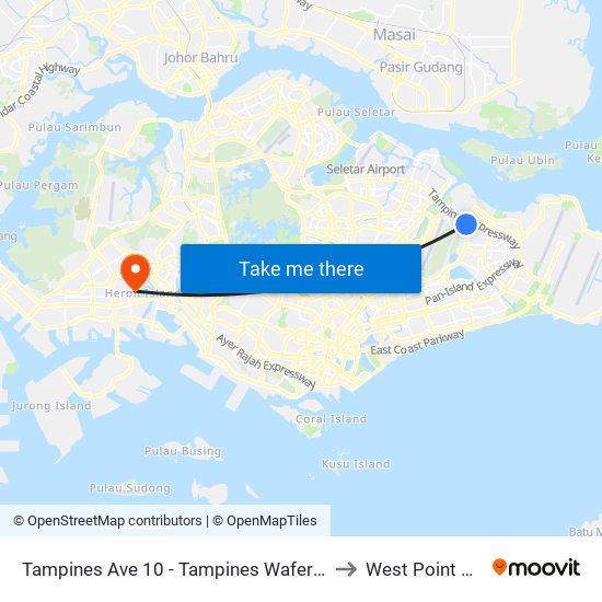 Tampines Ave 10 - Tampines Wafer Fab Pk (75351) to West Point Hospital map