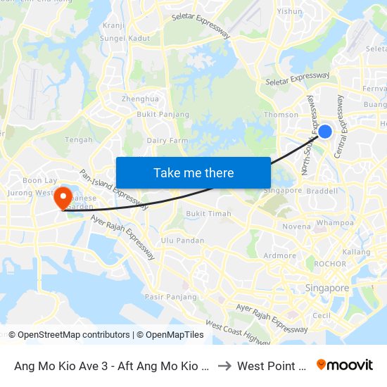Ang Mo Kio Ave 3 - Aft Ang Mo Kio Stn Exit A (54261) to West Point Hospital map